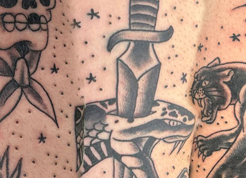 Video of half sleeve American Traditional tattoo